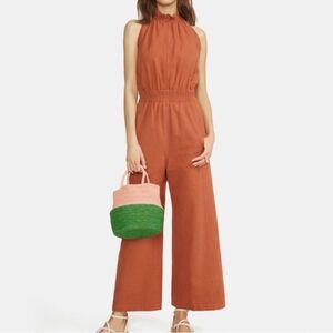Apiece Apart Archer Open Back Halter Jumpsuit Burnt Orange Size 4